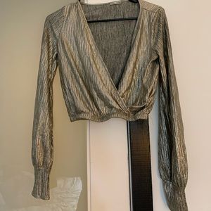 Zara shimmer plunge neck top. No flaws.